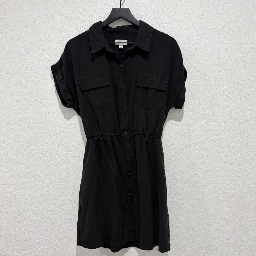 Evereve Arley Black Lyocell Button Up Pocket Shirt Dress Size Small Missing Belt